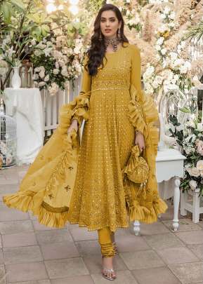 LFH Faux Georgette Embroidery Work Pakistani Suit Yellow Color DN 102