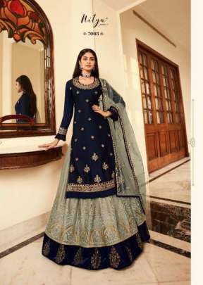 LT Nitya Vol 171 Heavy Foux Georgette EmbtSuit Blue And Grey Color DN 7003