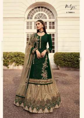 LT Nitya Vol 171 Heavy Foux Georgette Gharara Desingner Suit Green And Cream Color DN 7006