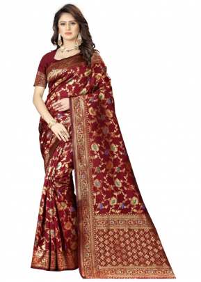 Lfh Designer Heavy Soft Banarasi Silk Saree Vol 1 Maroon Color