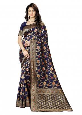 Lfh Designer Heavy Soft Banarasi Silk Saree Vol 1 Nevy Blue Color