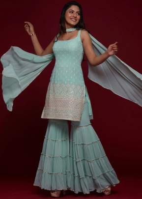 Lfh Sharara Vol 11 Designer Bollywood Style Heavy Faux Georgette Sky Color Sharara Suit 