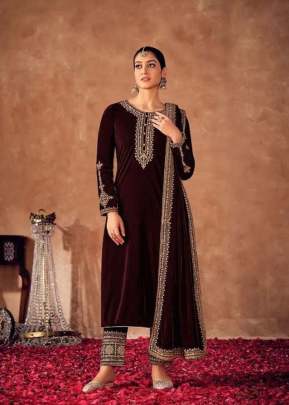 Lt Nitya Afreen Pure Viscos Velvet With Embroidery Winter Salwar Suit Maroon Color DN 8100 B