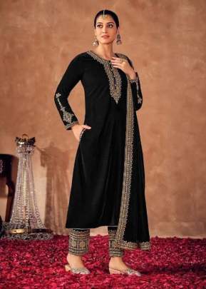 Lt Nitya Afreen Pure Viscos Velvet With Embroidery Winter Salwar Suit Black Color DN 8100 C