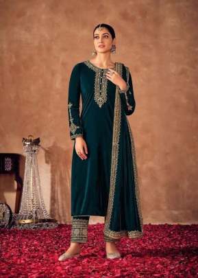 Lt Nitya Afreen Pure Viscos Velvet With Embroidery Winter Salwar Suit Rama Color DN 8100 D