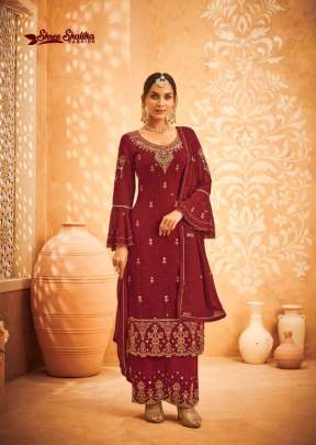 Lt Nitya Designer Heavy Faux Georgette With Embroidered Palazzo Suit Red Color DN 3002