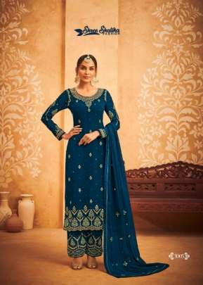 Lt Nitya Designer Heavy Faux Georgette With Embroidered Palazzo Suit Peacock Blue Color DN 3005