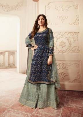 Lt Nitya Dola Jacquards With Embroidery Work Palazzo Suit Blue Color DN 5401