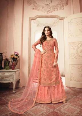 Lt Nitya Dola Jacquards With Embroidery Work Palazzo Suit Peach Color DN 5402