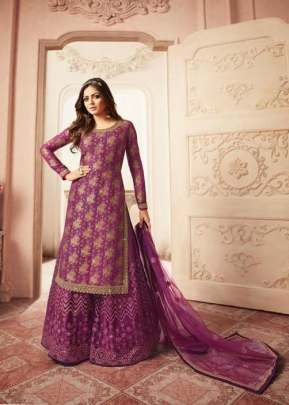 Lt Nitya Dola Jacquards With Embroidery Work Palazzo Suit Wine Color DN 5403