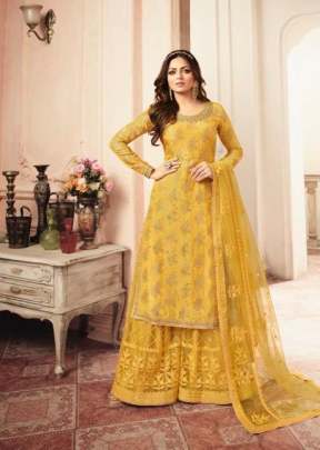 Lt Nitya Dola Jacquards With Embroidery Work Palazzo Suit Yellow Color DN 5405