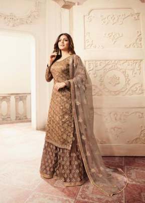 Lt Nitya Dola Jacquards With Embroidery Work Palazzo Suit Chiku Color DN 5406