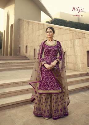 Lt Nitya Dola Jacquards With Embroidery Work Palazzo Suit Wine Color DN 6702