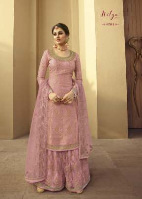 Lt Nitya Dola Jacquards With Embroidery Work Palazzo Suit Pink Color DN 6704