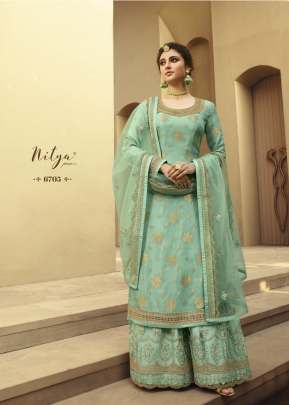 Lt Nitya Dola Jacquards With Embroidery Work Palazzo Suit Sky Color DN 6705