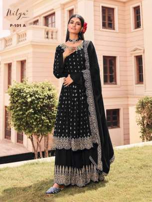 Lt Nitya Faux Georgette With Sequence Work Salwar Suit Black Color DN 101 