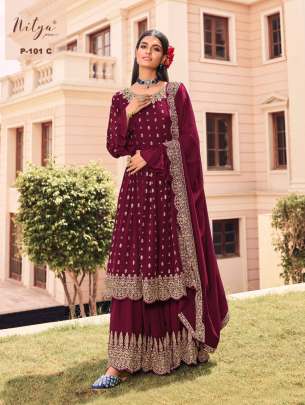 Lt Nitya Faux Georgette With Sequence Work Salwar Suit Burgundy Wine Color DN 101 