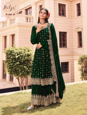 Lt Nitya Faux Georgette With Sequence Work Salwar Suit Bottle Green Color DN 101 