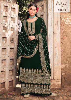 Lt Nitya Heavy Faux Georgette With Embroidery With Sequence Work Palazzo Suit Green Color DN 201