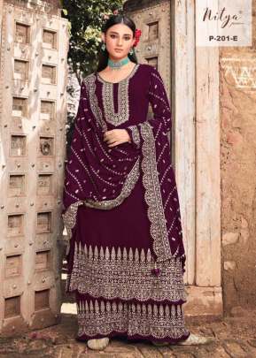 Lt Nitya Heavy Faux Georgette With Embroidery With Sequence Work Palazzo Suit Wine Color DN 201