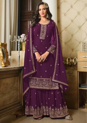 Lt Nitya Heavy Faux Georgette With Embroidery Work With Sequence Work Palazzo Suit Wine Color DN 8301