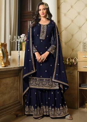 Lt Nitya Heavy Faux Georgette With Embroidery Work With Sequence Work Palazzo Suit Nevy blue Color DN 8301