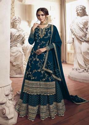 Lt Nitya Heavy Georgette With Embroidery Work And Sequence Work Sharara Suit Teal Color DN 4902