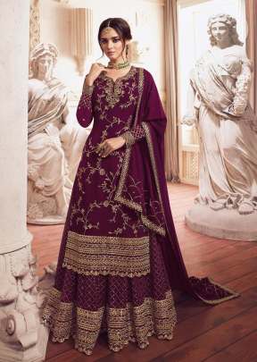 Lt Nitya Heavy Georgette With Embroidery Work And Sequence Work Sharara Suit Wine Color DN 4902