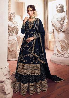 Lt Nitya Heavy Georgette With Embroidery Work And Sequence Work Sharara Suit Nevy Blue Color DN 4902