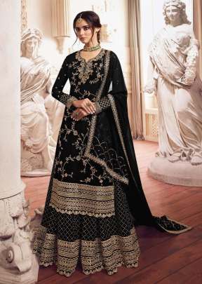 Lt Nitya Heavy Georgette With Embroidery Work And Sequence Work Sharara Suit Black Color DN 4902