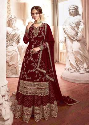 Lt Nitya Heavy Georgette With Embroidery Work And Sequence Work Sharara Suit Maroon Color DN 4902