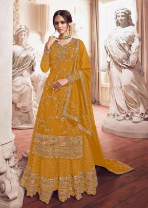 Lt Nitya Heavy Georgette With Embroidery Work And Sequence Work Sharara Suit Mustard Yellow Color DN 4902