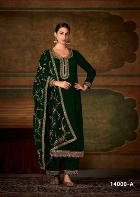 Lt Nitya Pranali Pure Viscos Velvet With Embroidery With Sequence Work Designer Suit Green Color DN 14000