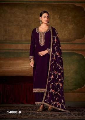 Lt Nitya Pranali Pure Viscos Velvet With Embroidery With Sequence Work Designer Suit Wine Color DN 14000