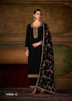 Lt Nitya Pranali Pure Viscos Velvet With Embroidery With Sequence Work Designer Suit Black Color DN 14000