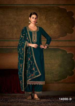 Lt Nitya Pranali Pure Viscos Velvet With Embroidery With Sequence Work Designer Suit Rama Color DN 14000