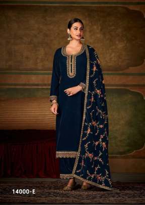 Lt Nitya Pranali Pure Viscos Velvet With Embroidery With Sequence Work Designer Suit Nevy Blue Color DN 14000