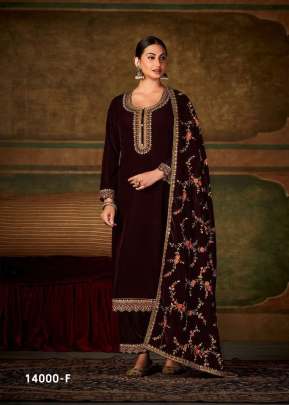 Lt Nitya Pranali Pure Viscos Velvet With Embroidery With Sequence Work Designer Suit Maroon Color DN 14000