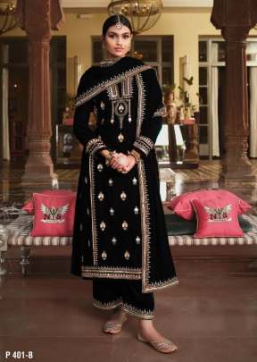 Lt Nitya Pure Viscos Velvet With Embroidery Winter Salwar Suit Black Color DN 401 B