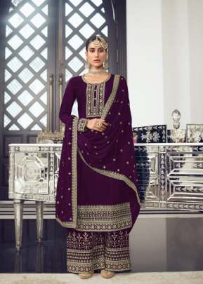 Lt Nitya Vol 178 Heavy Dola Silk Embroidery With Sequence Work Palazzo Suit Wine Color DN 78001