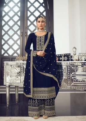 Lt Nitya Vol 178 Heavy Dola Silk Embroidery With Sequence Work Palazzo Suit Nevy Blue Color DN 78001