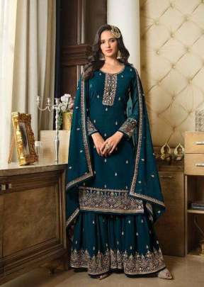 Lt Nitya Vol 183 Heavy Faux Blooming Georgette With Embroidery And Sequence Work Palazzo Suit More Peach Color DN 8301