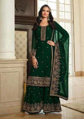 Lt Nitya Vol 183 Heavy Faux Blooming Georgette With Embroidery And Sequence Work Palazzo Suit Green Color Color DN 8302