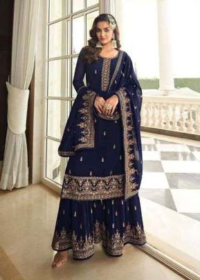 Lt Nitya Vol 183 Heavy Faux Blooming Georgette With Embroidery And Sequence Work Palazzo Suit Nevy Blue Color DN 8304