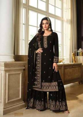 Lt Nitya Vol 183 Heavy Faux Blooming Georgette With Embroidery And Sequence Work Palazzo Suit Black Color DN 8306