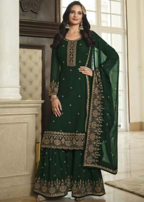 Lt Nitya Vol 183 Heavy Faux Georgette With Embroidery Work With Sequence Work Palazzo Suit Green Color DN 8302 