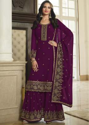 Lt Nitya Vol 183 Heavy Faux Georgette With Embroidery Work With Sequence Work Palazzo Suit Wine Color DN 8302 