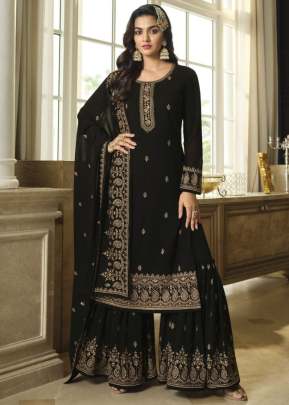 Lt Nitya Vol 183 Heavy Faux Georgette With Embroidery Work With Sequence Work Palazzo Suit Black Color DN 8306