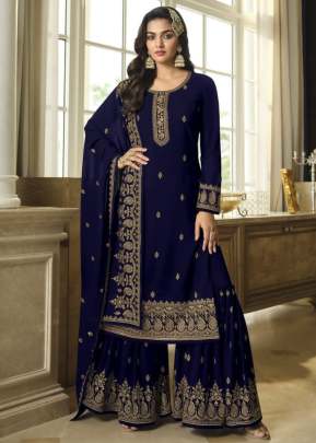 Lt Nitya Vol 183 Heavy Faux Georgette With Embroidery Work With Sequence Work Palazzo Suit Royal Blue Color DN 8306