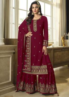 Lt Nitya Vol 183 Heavy Faux Georgette With Embroidery Work With Sequence Work Palazzo Suit Maroon Color DN 8306